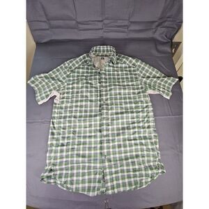 Vtg REI Green/Tan/blue  Button Up  Shirt Mesh Arm Pits Cotton/polyester Size Med
